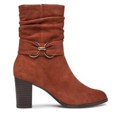 Botki Caprice. Brązowe botki Caprice, bez wzorów, bez obcasa, na słupku, bez zapięcia. Za 339.99 zł.