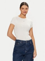 Tommy Jeans T-Shirt DW0DW19493 Écru Slim Fit. T-shirty Tommy Jeans, s, bez wzorów, z bawełny, bez kołnierzyka, bez ramiączek. Za 149.99 zł.