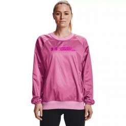 Bluza damska Under Armour Recover Woven Shine Crew. Czerwone bluzy Under Armour, bez wzorów, bez ramiączek, bez kaptura. Za 129.99 zł.