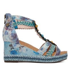 Sandały Laura Vita. Niebieskie sandały LAURA VITA, bez wzorów, bez obcasa, na koturnie, bez zapięcia. Za 449.99 zł.