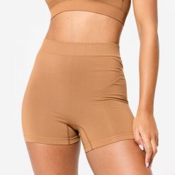 Spodenki bokserki sportowe damskie. Brązowe bokserki damskie STAREVER, bez wzorów, z elastanu, z podwyższonym stanem, na jogę i pilates. Za 49.99 zł.