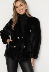 Czarna Kurtka z Futrem na Guziki Taretta. Czarne kurtki Born2be, m, bez wzorów, z futra, eleganckie, bez kaptura. W wyprzedaży za 314.99 zł.