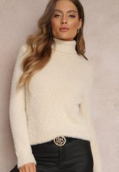 Jasnobeżowy Golf Wełniany Kedrindas. Brązowe swetry Renee, m, bez wzorów, z tkaniny, bez ramiączek. Za 64.99 zł.