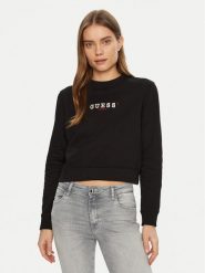 Guess Jeans Bluza W5RQ28 K68I4 Czarny Regular Fit. Czarne bluzy Guess Jeans, xl, z aplikacjami, z bawełny, bez kaptura. Za 159.99 zł.