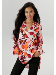 Aniston Bluzka w kolorze pomarańczowo-białym rozmiar: 44. Białe bluzki Aniston, bez wzorów, z wiskozy, bez kołnierzyka, bez ramiączek. Za 82.99 zł.