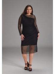 SWING Sukienka w kolorze czarnym rozmiar: 42. Czarne sukienki Swing, bez wzorów, bez kołnierzyka, bez ramiączek, midi. Za 315.45 zł.