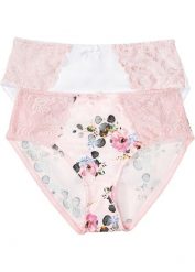 Figi z wysokim stanem z delikatną koronką (2 pary). Czerwone figi bonprix, bez wzorów, z koronki, z podwyższonym stanem. Za 77.99 zł.