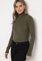 Ciemnozielony Golf Sweter z Wiskozą i Kaszmirem Zailaya. Zielone swetry Born2be, bez wzorów, z jeansu, bez ramiączek. Za 69.99 zł.