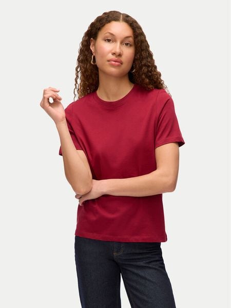 Vero Moda T-Shirt Paulina 10316991 Czerwony Regular Fit. Czerwone t-shirty Vero Moda, m, bez wzorów, z bawełny, bez kołnierzyka, bez ramiączek. Za 49.99 zł.