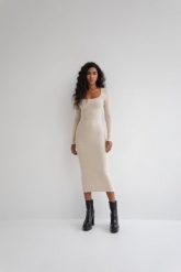 Dopasowana sukienka z długim rękawem z dzianiny sweterkowej w kolorze MELANGE BEIGE - PILAR-XS/S. Brązowe sukienki Marsala, na co dzień, m, bez wzorów, z bawełny, bez kołnierzyka, bez ramiączek, maxi, dopasowane. W wyprzedaży za 87.48 zł.