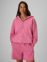 4F Bluza dresowa oversize z kapturem damska - różowa XS. Czerwone bluzy z kapturem 4f, na lato, s, bez wzorów, z dresówki, z kapturem, trekkingowe. Za 199.99 zł.