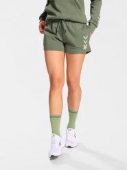 Damskie Szorty bawełniane Hummel Active. Zielone szorty sportowe Hummel, bez wzorów, z bawełny, z standardowym stanem, na fitness i siłownię. Za 246.00 zł.
