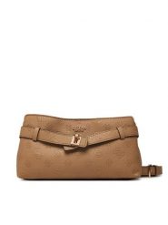 Guess Torebka Ella Logo Mini HWPD97 46730 Beżowy ciemny. Brązowe listonoszki Guess, z aplikacjami, ze skóry, bez dodatków. Za 544.99 zł.
