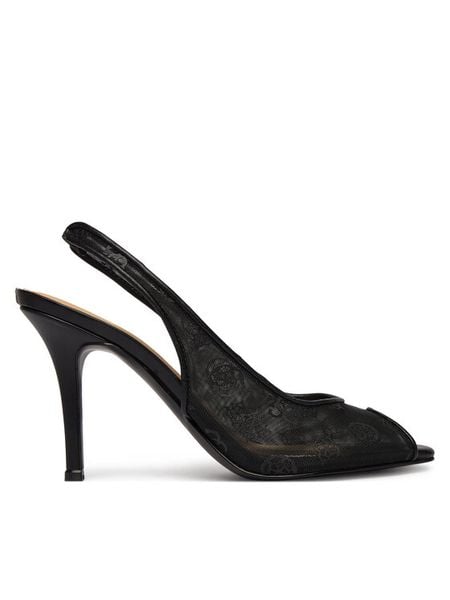 Guess Sandały FLJKIS FAL07 Czarny. Czarne sandały Guess, z aplikacjami, z materiału, bez obcasa, na szpilce, bez zapięcia. Za 639.99 zł.