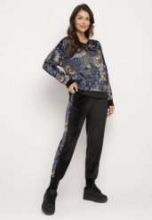 Granatowo-Czarny Komplet Dresowy Welurowy Bluza w Abstrakcyjny Wzór Spodnie z Lampasami Ivalaria. Niebieskie bluzy Born2be, bez wzorów, z dresówki, bez ramiączek, bez kaptura. Za 69.99 zł.