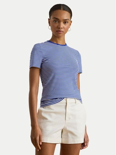 LAUREN RALPH LAUREN T-Shirt 200P03721004 Niebieski Slim Fit. Niebieskie t-shirty Lauren Ralph Lauren, s, bez wzorów, z bawełny, bez kołnierzyka, bez ramiączek. Za 329.99 zł.