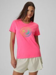 4F T-shirt regular z nadrukiem damski - różowy XL. Czerwone t-shirty 4f, xl, bez wzorów, z bawełny, klasyczne, bez kołnierzyka, bez ramiączek. Za 59.99 zł.