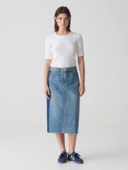 OPUS Spódnica dżinsowa "Rinso" w kolorze niebieskim rozmiar: 42. Niebieskie spódnice Opus, na co dzień, z aplikacjami, z bawełny, klasyczne, midi, proste. Za 143.99 zł.