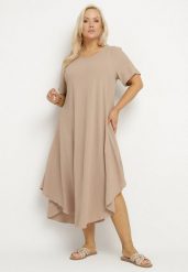 Ciemnobeżowa Rozkloszowana Sukienka z Bawełną Elzedia. Brązowe sukienki Born2be, na co dzień, xl, bez wzorów, z bawełny, eleganckie, bez kołnierzyka, bez ramiączek, midi, rozkloszowane. W wyprzedaży za 63.74 zł.