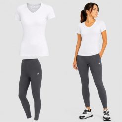 KOMPLET DAMSKI 4F T-SHIRT + LEGGINSY ZESTAW SPORTOWY NA CO DZIEŃ L SS26. Szare t-shirty sportowe 4f, l, bez wzorów, z bawełny, bez ramiączek, na fitness i siłownię. Za 88.50 zł.