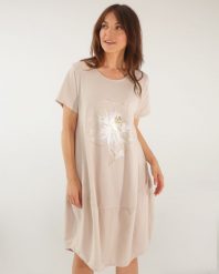 Bawełniana sukienka z nadrukiem. Brązowe sukienki Unisono, l, bez wzorów, z bawełny, bez kołnierzyka, bez ramiączek, mini. Za 169.00 zł.