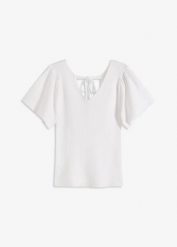 Sweter z prążkowanego materiału z mieszanki wiskozy. Białe swetry bonprix, bez wzorów, prążkowane, bez ramiączek. Za 79.99 zł.