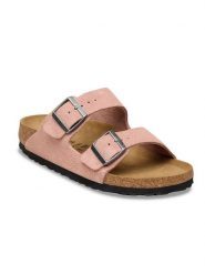 Birkenstock Skórzane klapki "Arizona" w kolorze jasnoróżowym rozmiar: 40. Różowe klapki Birkenstock, bez wzorów, ze skóry, klasyczne, z otwartym noskiem, bez obcasa, bez zapięcia. Za 427.07 zł.