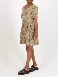 Blutsgeschwister Sukienka "Hang on Honey Summer" w kolorze beżowo-żółto-szarym rozmiar: S. Brązowe sukienki Blutsgeschwister, na imprezę, s, bez wzorów, z wiskozy, klasyczne, bez kołnierzyka, bez ramiączek, mini. Za 127.65 zł.