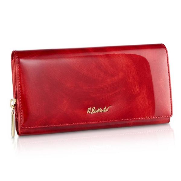 Portfel skórzany BETLEWSKI czerwony BPD-WP-106. Czerwone portfele Betlewski, bez wzorów, z lakierowanej skóry. Za 139.00 zł.