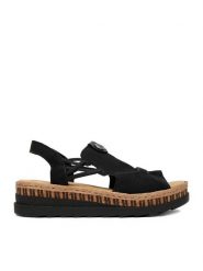 Rieker Sandały CEO-V7972-00 Czarny. Czarne sandały Rieker, bez wzorów, ze skóry, bez obcasa, na koturnie, bez zapięcia. Za 319.99 zł.