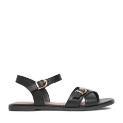 Sandały Lasocki. Czarne sandały Lasocki, bez wzorów, bez obcasa, na płaskiej podeszwie, bez zapięcia. Za 169.99 zł.