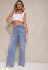 Niebieskie Szerokie Jeansy z Bawełną High Waist Assemi. Niebieskie jeansy Renee, z aplikacjami, z bawełny, z podwyższonym stanem. W wyprzedaży za 99.99 zł.