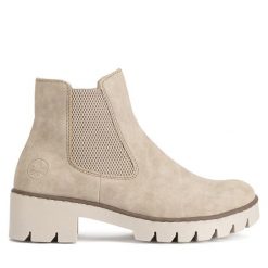 Botki Rieker. Botki Rieker, bez wzorów, bez obcasa, na słupku, bez zapięcia. Za 237.99 zł.