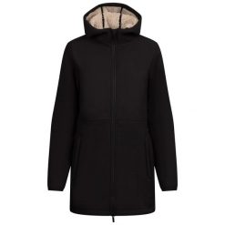 Kurtka Soft Shell Damska Sine. Czarne kurtki przejściowe sportowe Trespass, m, bez wzorów, z futra, z kapturem, trekkingowe. Za 402.99 zł.