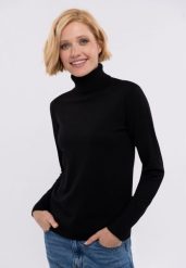 Gładki golf S-JULI. Czarne swetry Volcano, plus size, bez wzorów, z dzianiny, eleganckie, plus size, bez ramiączek. Za 129.99 zł.