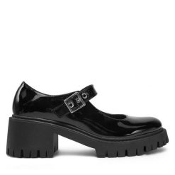 Półbuty DeeZee. Czarne półbuty wsuwane DeeZee, bez wzorów, bez obcasa, na obcasie. Za 139.99 zł.