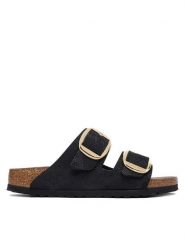Birkenstock Klapki Arizona Big Buckle 1032881 Czarny. Czarne klapki Birkenstock, bez wzorów, ze skóry, bez obcasa, bez zapięcia. Za 539.99 zł.
