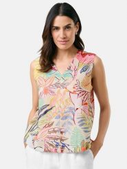 Gerry Weber Lniana bluzka ze wzorem rozmiar: 36. Bluzki Gerry Weber, bez wzorów, ze lnu, bez kołnierzyka, bez ramiączek. Za 118.84 zł.