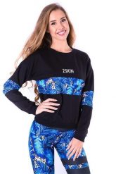 Bluza sportowa na fitness damska 2skin Logo Tropicana Czarna. Czarne bluzy bez kaptura 2SkIN, l, z aplikacjami, z dresówki, bez kaptura, do biegania. Za 99.00 zł.