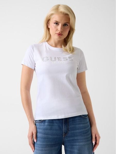 Guess T-Shirt W6GI15 K3035 Biały Regular Fit. Białe t-shirty Guess, s, z aplikacjami, z bawełny, bez kołnierzyka, bez ramiączek. Za 125.99 zł.