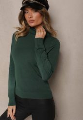 Zielony Casualowy Golf z Wiskozą i Modalem Lannetora. Zielone swetry Renee, z aplikacjami, z jeansu, biznesowe, bez ramiączek. W wyprzedaży za 39.99 zł.