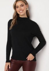 Czarny Sweter ze Stójką Mirivra. Czarne swetry Born2be, na zimę, bez wzorów, bez ramiączek. W wyprzedaży za 42.49 zł.