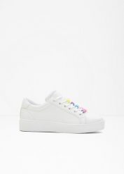 Sneakersy z perełkami. Białe buty sportowe lifestyle bonprix, bez wzorów, sportowe, bez zapięcia. Za 109.99 zł.