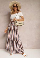 Pomarańczowo-Granatowe Spodnie z Wiskozy High Waist Typu Palazzo z Gumką w Talii Tiimacella. Brązowe jeansy Renee, na lato, l, bez wzorów, z jeansu, z podwyższonym stanem. W wyprzedaży za 32.99 zł.