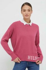 Tommy Hilfiger sweter bawełniany damski kolor różowy. Czerwone swetry Tommy Hilfiger, m, bez wzorów, z bawełny, bez ramiączek. W wyprzedaży za 559.99 zł.