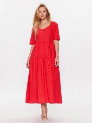 YAS Sukienka codzienna 26029550 Różowy Loose Fit. Czerwone sukienki YAS, na co dzień, xs, bez wzorów, z bawełny, bez kołnierzyka, bez ramiączek, proste. Za 249.99 zł.