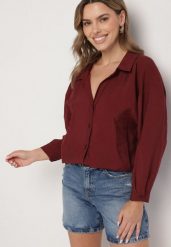 Bordowa Koszula o Kroju Oversize z Modalu Adevessa. Czerwone koszule Born2be, bez wzorów, z jeansu, eleganckie, bez kołnierzyka, bez ramiączek. W wyprzedaży za 84.99 zł.