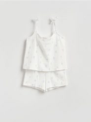 Muślinowa piżama dwuczęściowa - złamana biel. Piżamy Reserved, l, bez wzorów, z bawełny, bez kołnierzyka, bez ramiączek. Za 99.99 zł.