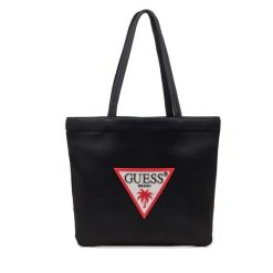 Torebka Guess. Czarne shopper bag Guess, z aplikacjami, bez dodatków. Za 249.99 zł.
