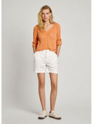 Pepe Jeans Szorty chino "Vania" - Regular fit - w kolorze białym rozmiar: S. Białe szorty Pepe Jeans, z aplikacjami, z jeansu. Za 163.26 zł.
